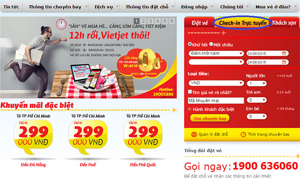 Hướng dẫn check-in trực tuyến Vietjet Air